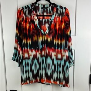 a.n.a. Multi-color Orange Blue Brown Women's Top Blouse Size Large e